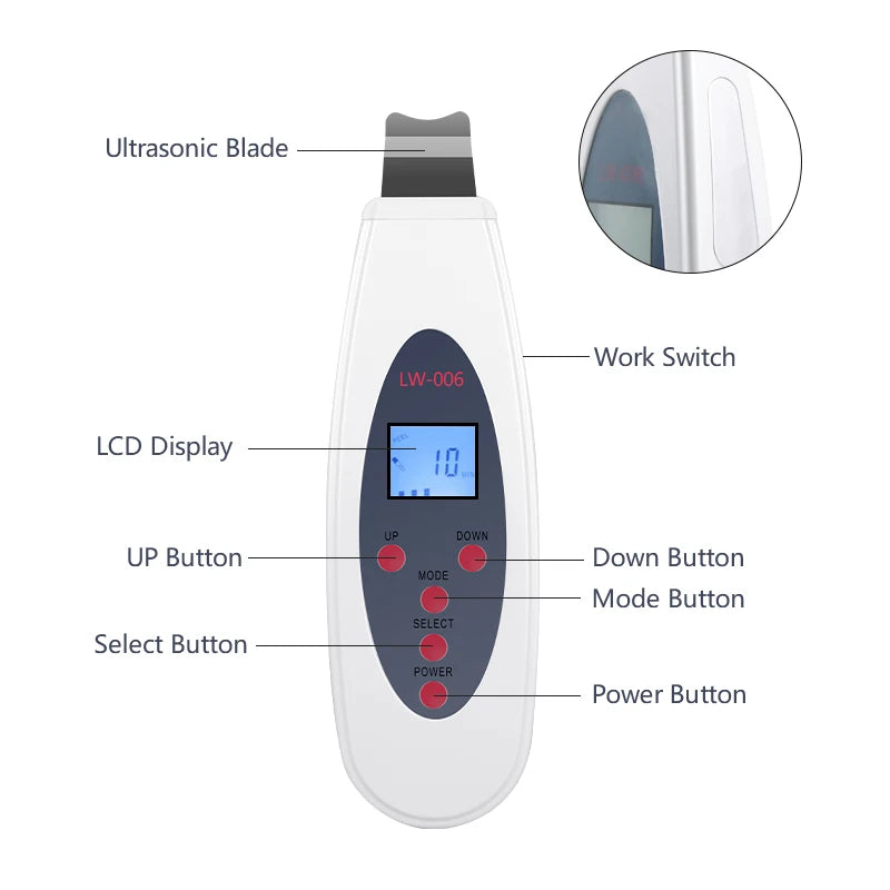 Ultrasonic Skin Scrubber Facial Deep Cleansing Machine To Remove Acne Exfoliating Blackheads Facial Massage and Lifting LW006