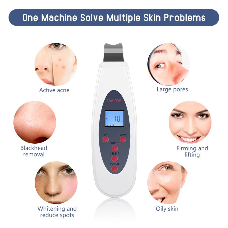 Ultrasonic Skin Scrubber Facial Deep Cleansing Machine To Remove Acne Exfoliating Blackheads Facial Massage and Lifting LW006