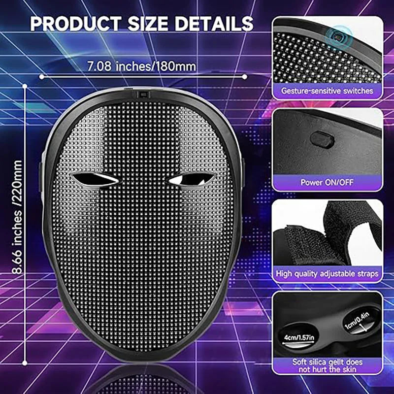 Party LED Light up Mask Gesture Sensing LED Masks Programmable App Control Face Transforming Mask for Halloween Christmas
