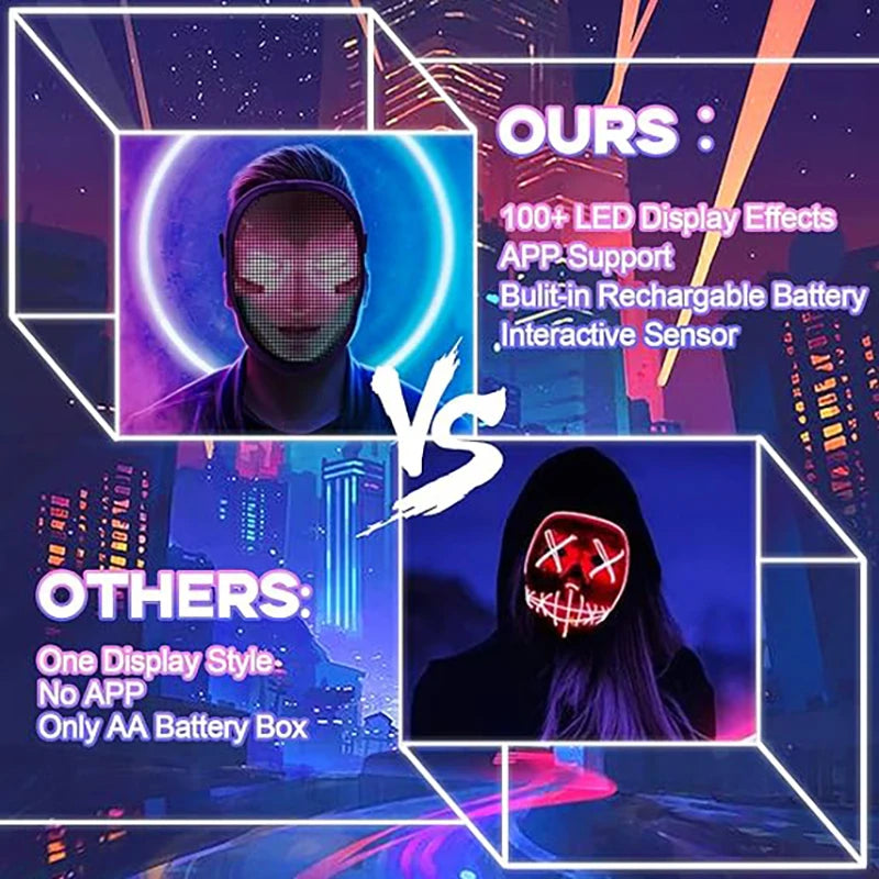 Party LED Light up Mask Gesture Sensing LED Masks Programmable App Control Face Transforming Mask for Halloween Christmas