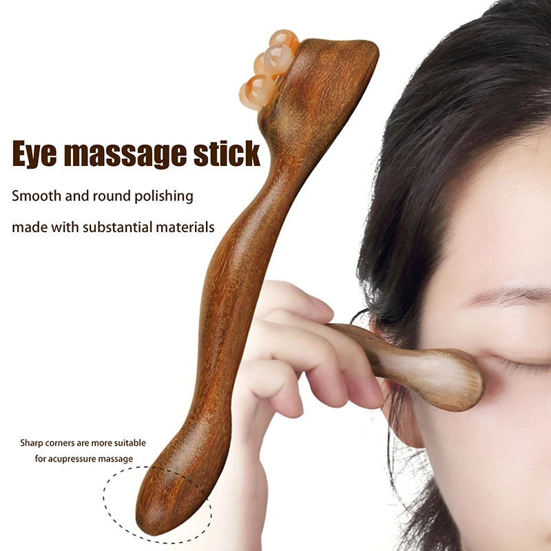 Gua Sha Facial Massage Tool Sandalwood Eye and Face Massager with Five-Bead Lotus Design for Skin Care and Puffiness Reduction