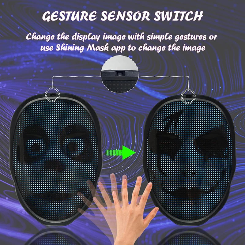 Party LED Light up Mask Gesture Sensing LED Masks Programmable App Control Face Transforming Mask for Halloween Christmas