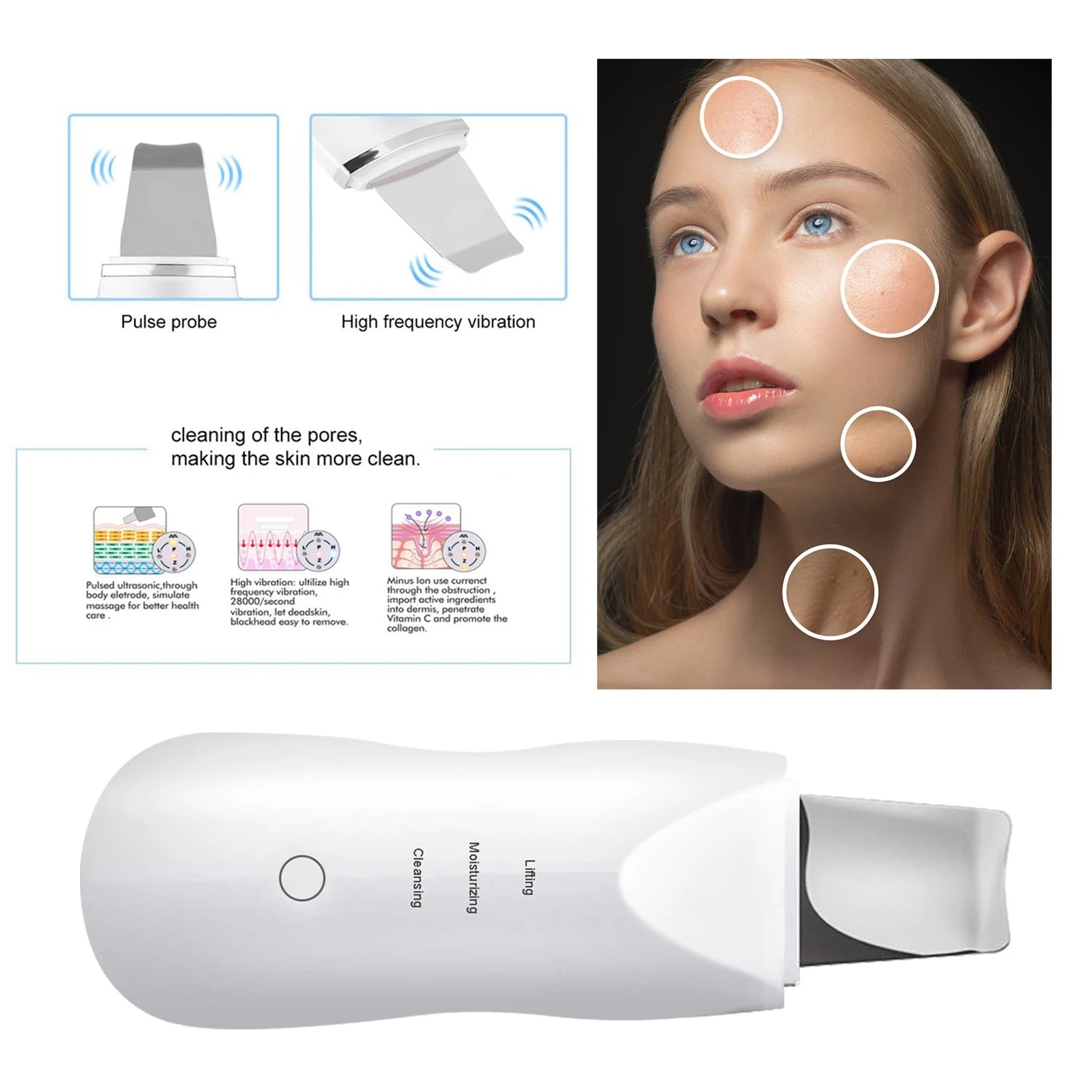 Ultrasonic Skin Scrubber Face Spatula Blackhead Remover Shovel Clean Scrubber Vibration Facial lifting Facial Iifting Skin Care
