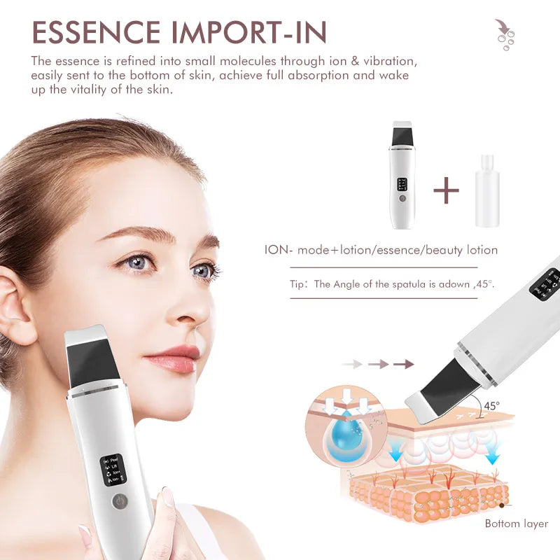 Ultrasonic Skin Scrubber Electric Facial Cleansing Pore Deep Cleanser Acne Blackhead Remover Peeling Shovel Beauty Machine