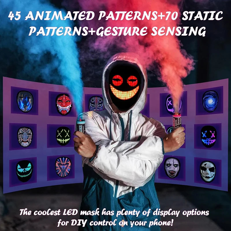 Party LED Light up Mask Gesture Sensing LED Masks Programmable App Control Face Transforming Mask for Halloween Christmas