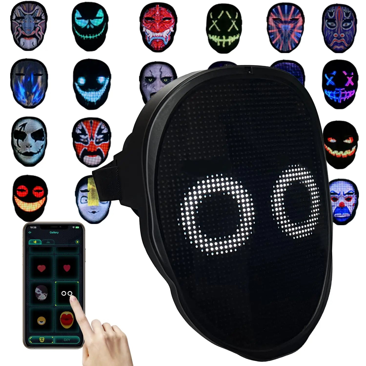 Party LED Light up Mask Gesture Sensing LED Masks Programmable App Control Face Transforming Mask for Halloween Christmas