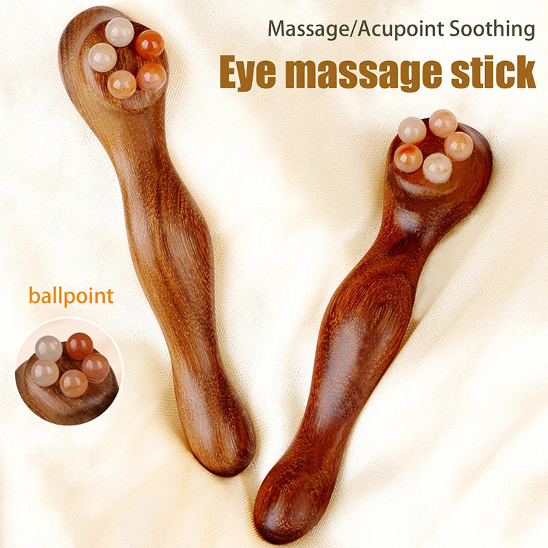 Gua Sha Facial Massage Tool Sandalwood Eye and Face Massager with Five-Bead Lotus Design for Skin Care and Puffiness Reduction