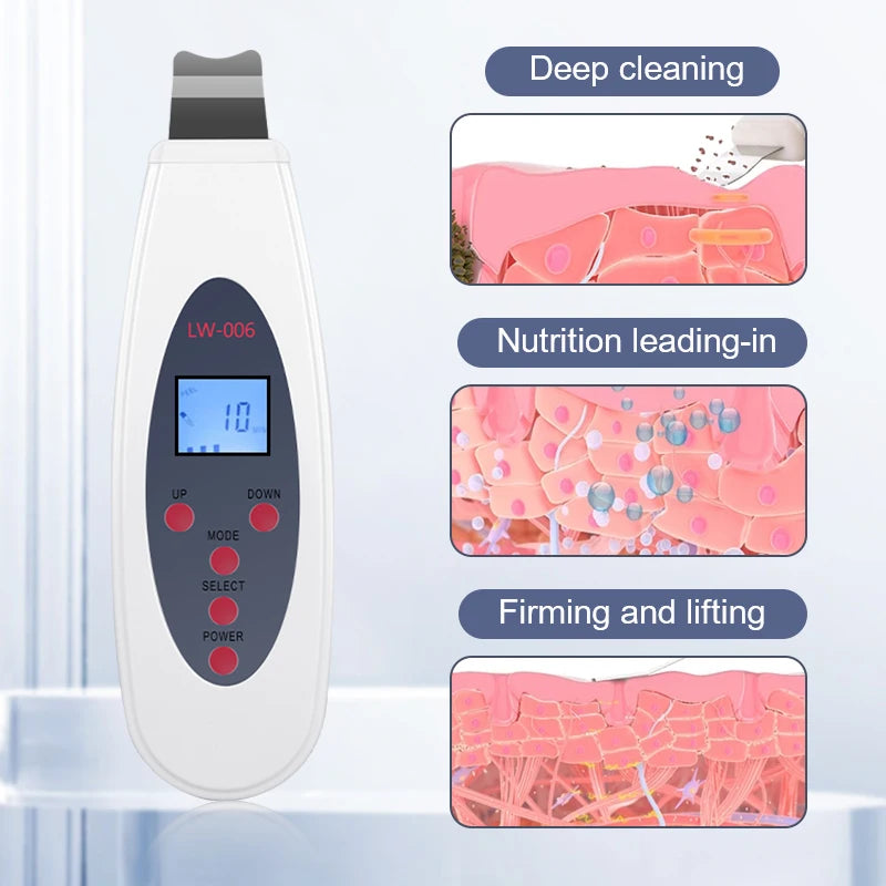 Ultrasonic Skin Scrubber Facial Deep Cleansing Machine To Remove Acne Exfoliating Blackheads Facial Massage and Lifting LW006